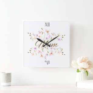 Floral Mum, Mothers Day and Birthday Gift Square Wall Clock