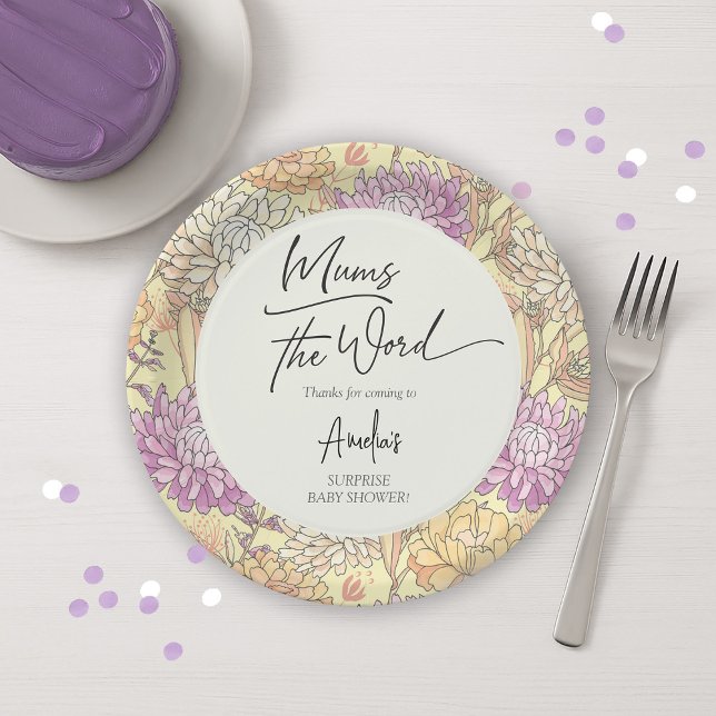 Floral Mum's the Word Surprise Baby Shower Paper Plate (Floral Mum's the Word Surprise Baby Shower Paper Plates)