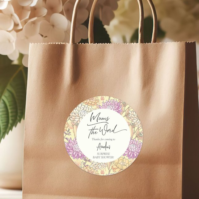 Floral Mum's the Word Thank You Baby Shower Classic Round Sticker (Floral Mum's the Word Thank You Baby Shower Classic Round Sticker)