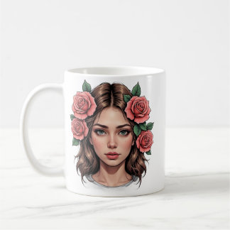 Floral Muse – Artistic Rose Portrait Tee Coffee Mug