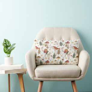 Floral Mushroom Cottagecore Pattern Lumbar Cushion