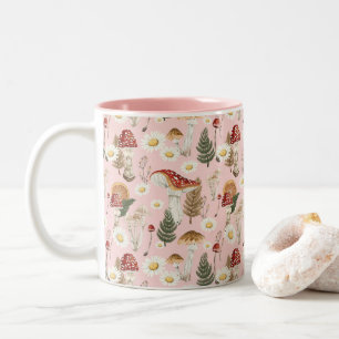 Floral Mushroom Cottagecore Pattern Two-Tone Coffee Mug