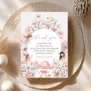 Floral Mushroom Fairy First Birthday Thank You Card