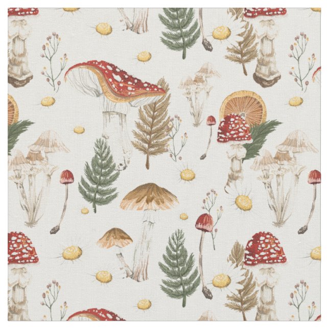 Floral Mushroom Pattern  Fabric (Close Up)