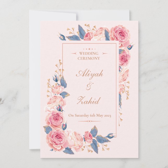 Floral Muslim Wedding Invitation - Islamic Wedding (Front)