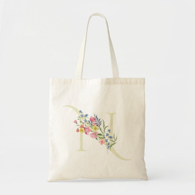 floral N monogram wedding spring Bridal Shower Tote Bag (Front)