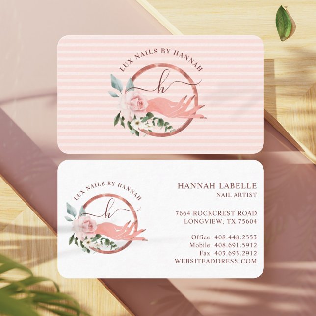 Floral Nail Art Manicure Hand Salon Monogram Logo Business Card (Creator Uploaded)