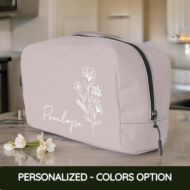 Floral name bag, Makeup organiser bag, Custom gift Dopp Kit (gift for mom, gift for bridesmaid, gift for grandma, gift for her, christmas gift for her, mom gift)