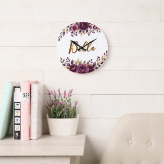 Floral Name Clock Nursery Bedroom Decor