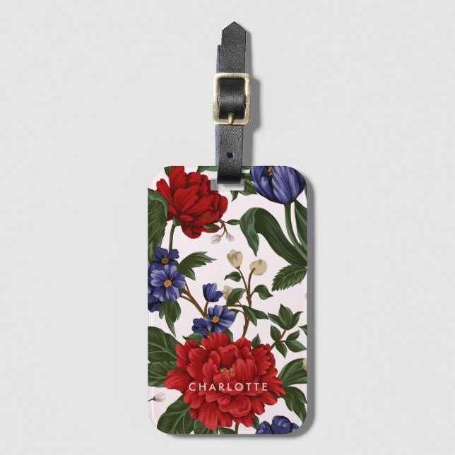 Floral Name Luggage Tag (Front Vertical)