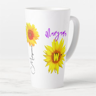 Floral Name & Monogram Personalised Sunflower Latte Mug