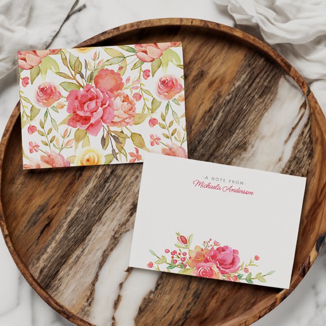 Floral Name & Pink Watercolor Flowers & Greenery Card (Creator Uploaded)