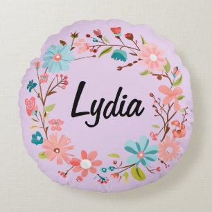 Floral Name Round Pillow – Personalised Gift