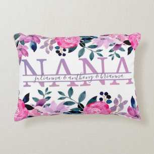 Floral Nana split Monogram with grandkids names Decorative Cushion