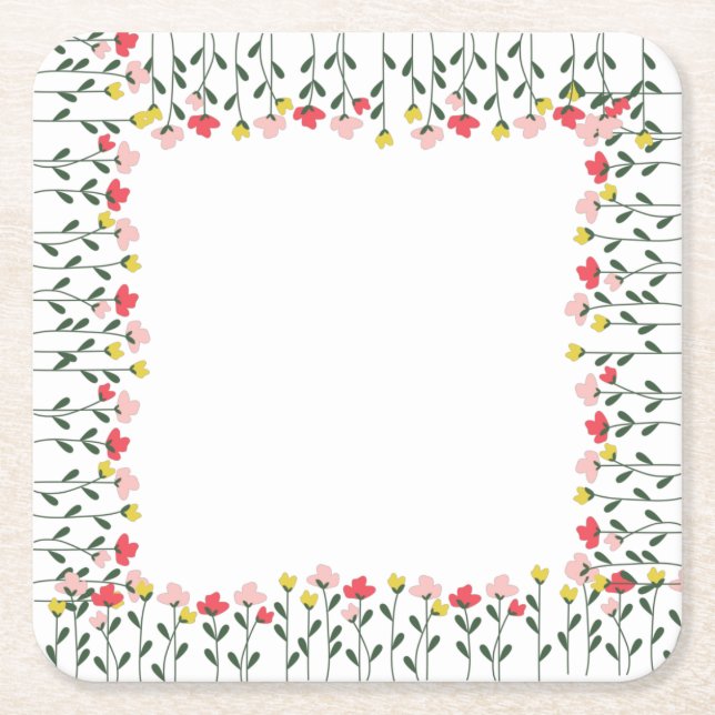Floral Napkins Square Paper Coaster (Front)