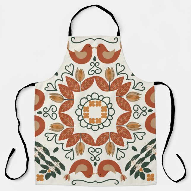 Floral natural abstract geometric pattern on white apron (Front)