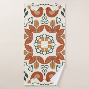 Floral natural abstract geometric pattern on white bath towel