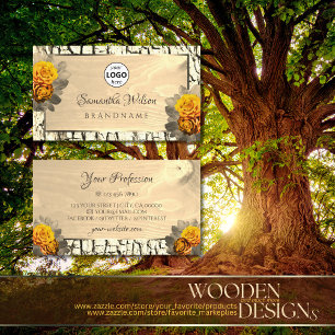 Floral Natural Light Brown Wood Tree Bark and Logo Business Card