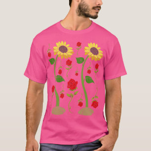 Floral Nature Sunflowers Garden Flowers Roses Bota T-Shirt