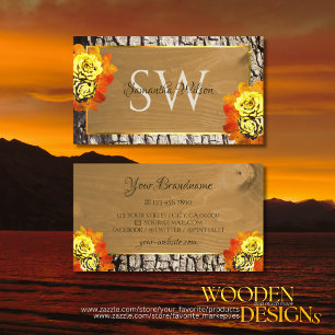 Floral Nature Wood Grain Rustic Tree Bark Monogram Business Card