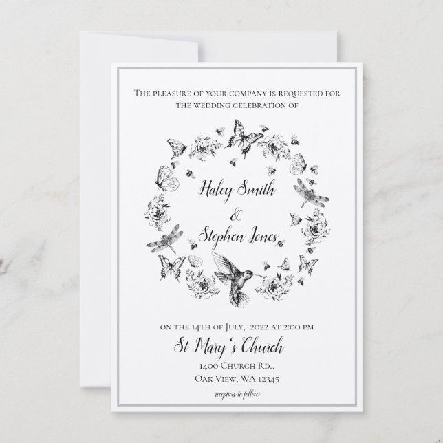 Floral Nature Wreath Formal Wedding Invitation (Front)