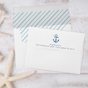 Floral Nautical Anchor Blue Boy Baby Shower Envelope