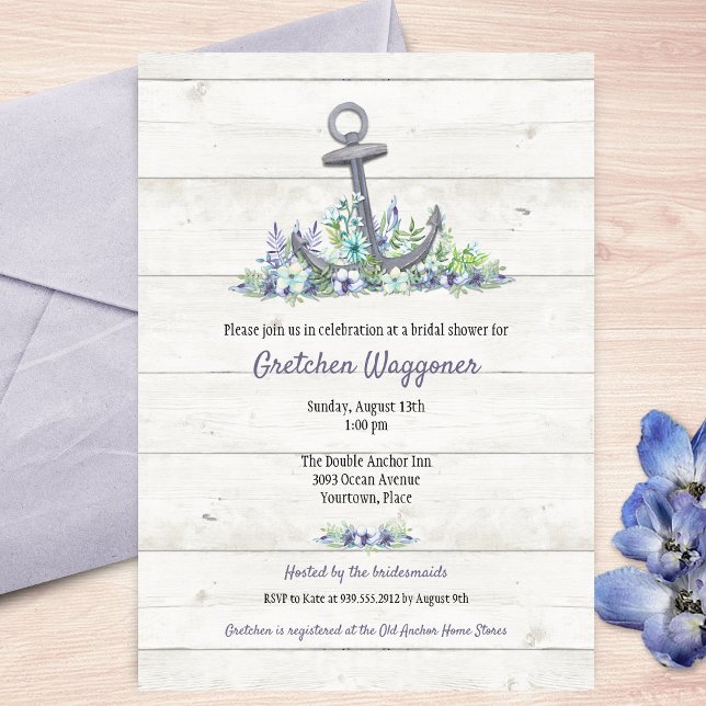 Floral Nautical Anchor Bridal Shower Invitation (Creator Uploaded)