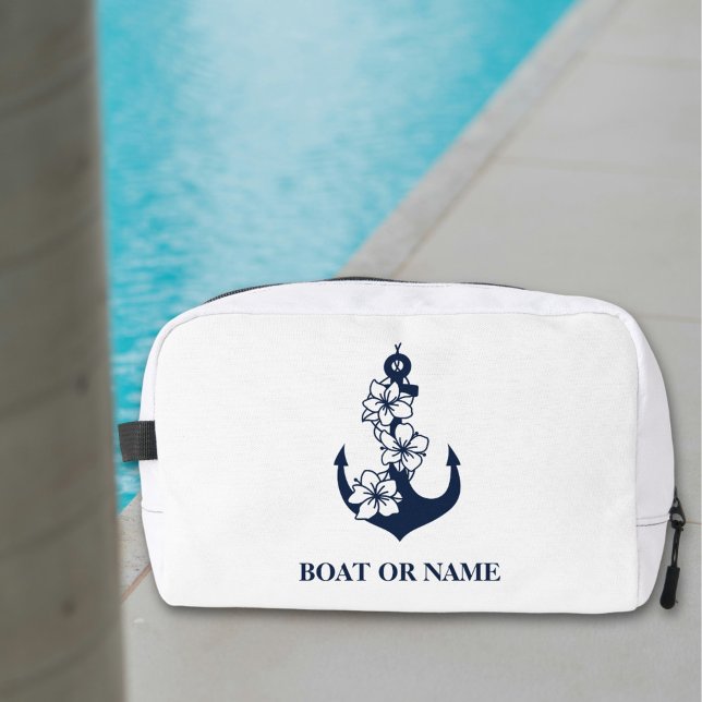 Floral Nautical Anchor Custom Boat Name White Dopp Kit (Creator Uploaded)