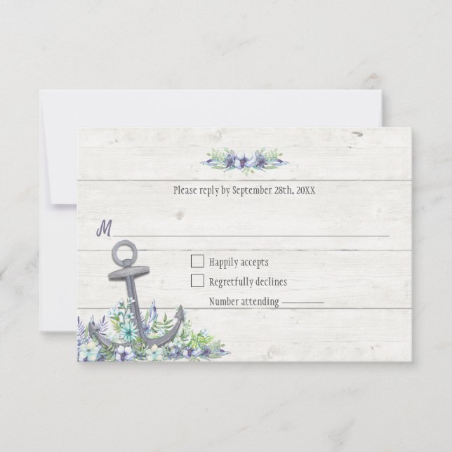 Floral Nautical Anchor Party RSVP Reply (Front)