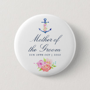 Floral Nautical Wedding Mother of the Groom 6 Cm Round Badge