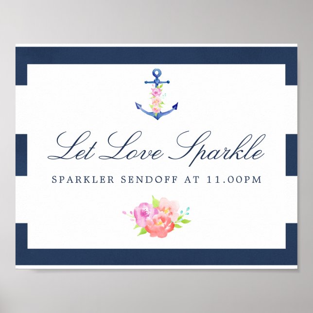 Floral Nautical Wedding Sparkler Sendoff Sign (Front)