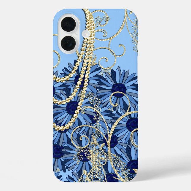Floral Navy Blue and Gold Swirl Case-Mate iPhone Case (Back)