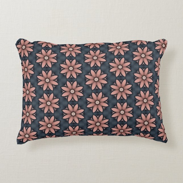 Floral Navy Blue and Pink Accent Pillow (Front)