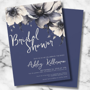 Floral Navy Blue Bridal Shower Invitation