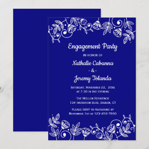 Floral Navy Blue Engagement Party Flower Wedding Invitation