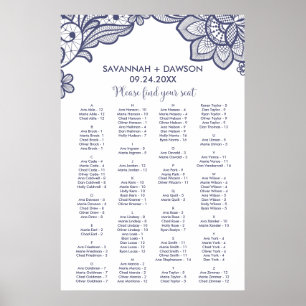Floral Navy Blue Lace Alphabetical Seating Chart