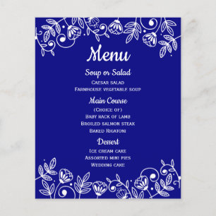 Floral Navy Blue Menu Flower Wedding Elegant