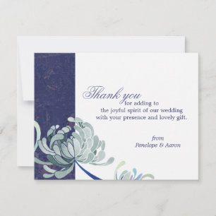 Floral Navy Blue Wedding Flat Thank You Card