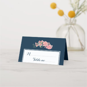 Floral navy blush script wedding table place place card