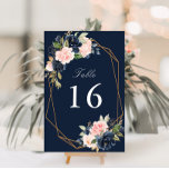 Floral Navy & blush watercolor geometric wedding Table Number<br><div class="desc">a lovely geometric floral frame with watercolor blush pink and navy blue flowers. The text and colours on this card can be personalised.</div>