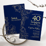 Floral Navy Gold Surprise 40th Birthday Party Invitation<br><div class="desc">Floral navy blue and gold surprise 40th birthday party invitation.. Minimalist modern design featuring botanical accents and typography script font. Simple floral invite card perfect for a stylish female surprise bday celebration. Can be customised to any age.</div>