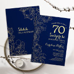 Floral Navy Gold Surprise 70th Birthday Party Invitation<br><div class="desc">Floral navy blue and gold surprise 70th birthday party invitation. Minimalist modern design featuring botanical accents and typography script font. Simple floral invite card perfect for a stylish female surprise bday celebration. Can be customised to any age.</div>