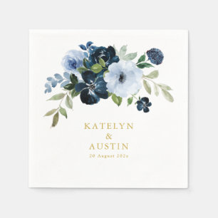 floral navy & gold wedding napkin