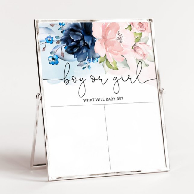 Floral navy pink Gender reveal Boy or Girl chart (Creator Uploaded)