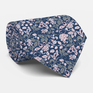 Floral Navy & Pink Rose Vine Pattern Tie