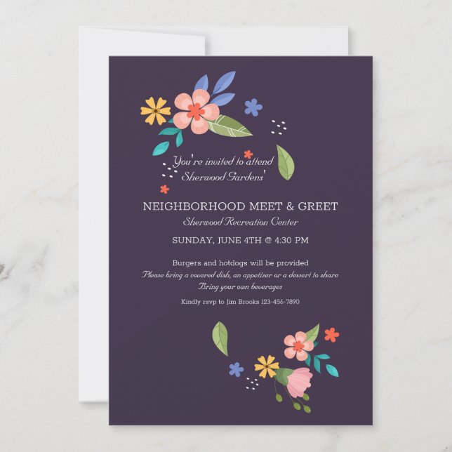 Floral Neighbourhood Meet and Greet Invitation (Front)