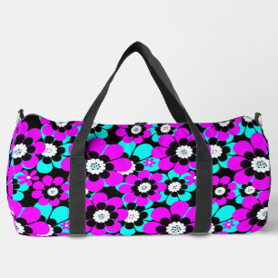 Floral Neon Pattern Purple and Turquoise Flowers  Duffle Bag