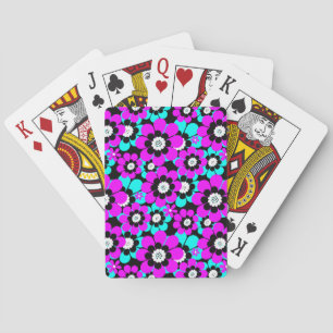 Floral Neon Pattern Purple and Turquoise Flowers Playing Cards