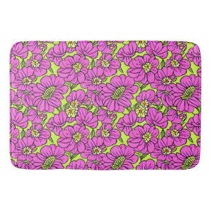Floral Neon Pink and Yellow Daisies Pattern Bath Mat