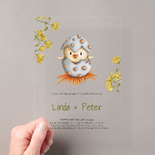 Floral Neutral Bird Baby Shower Acrylic Invitations